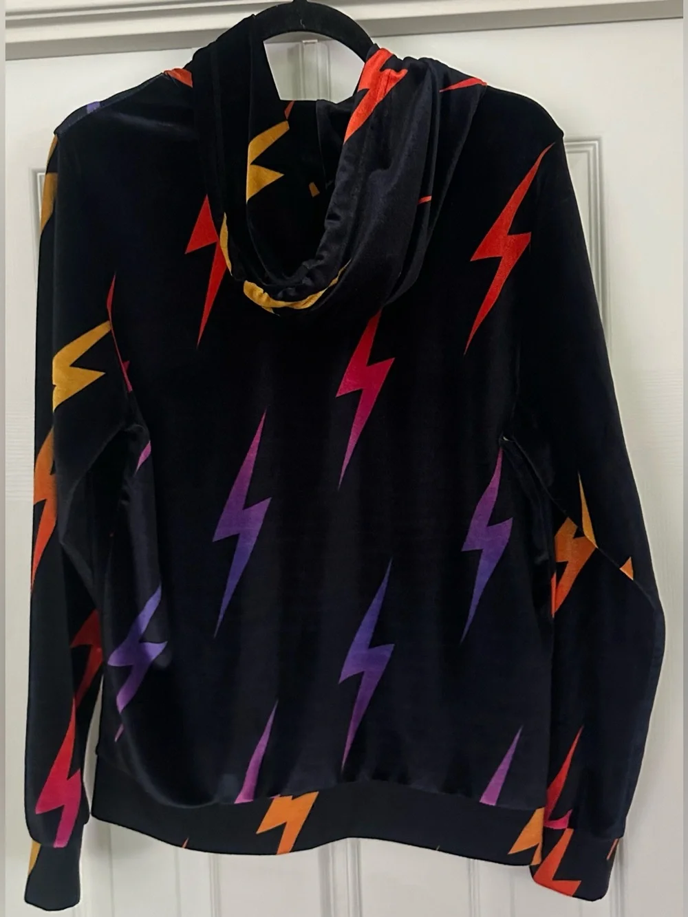 Aviator Nation Black Velvet Hoodie and pants set Multicolor Lightning Bolt